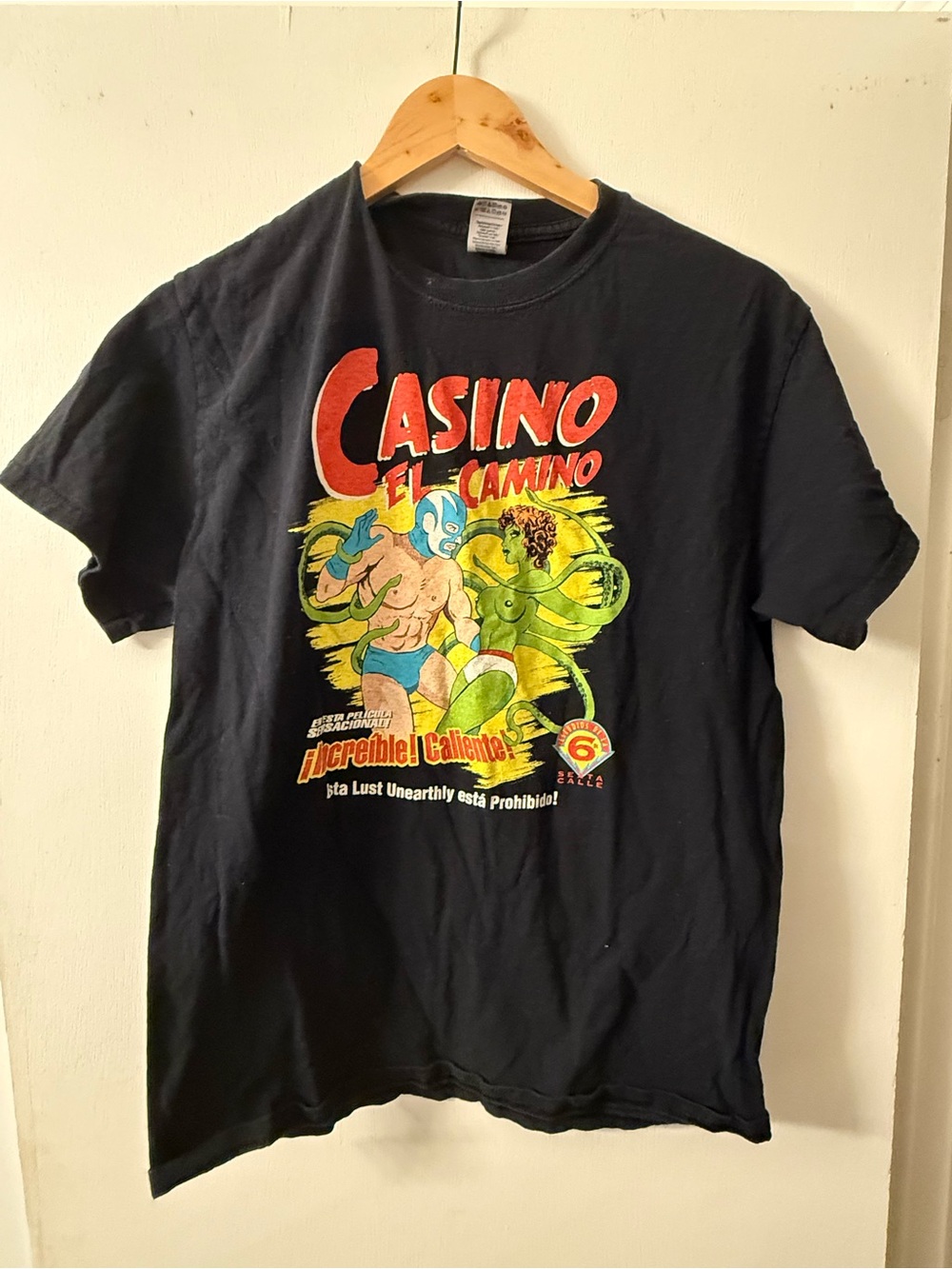 Gildan Black Casino El Camino Graphic Tee with Red and Yellow Print